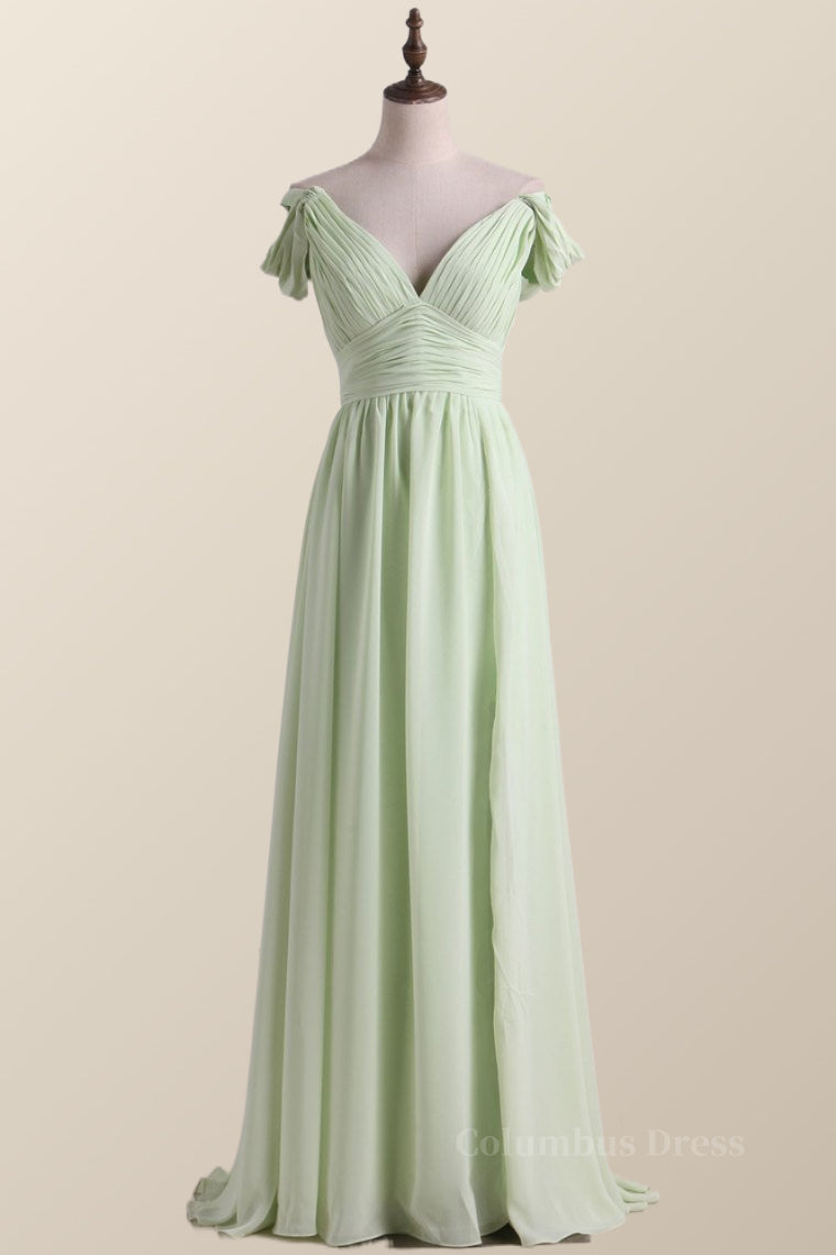 Empire Sage Green Chiffon Pleated V Neck Corset Bridesmaid Dress outfit, Festival Outfit