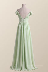 Empire Sage Green Chiffon Pleated V Neck Corset Bridesmaid Dress outfit, Homecoming Dresses For Kids