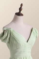 Empire Sage Green Chiffon Pleated V Neck Corset Bridesmaid Dress outfit, Homecoming Dress Green