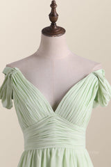 Empire Sage Green Chiffon Pleated V Neck Corset Bridesmaid Dress outfit, Homecomming Dresses Green