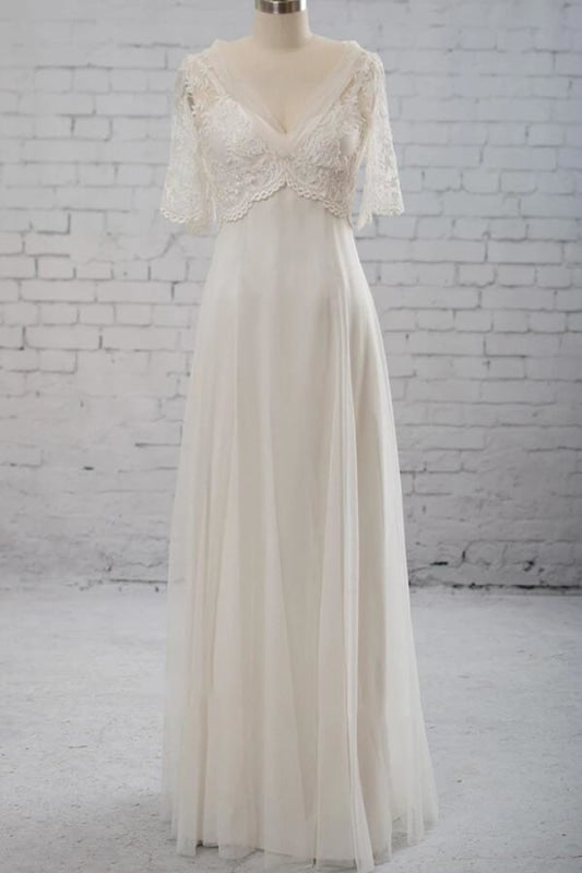 Empire Waist V-neck Tulle A-line Corset Wedding Dress outfit, Wedding Dress Customizations