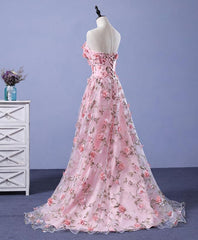 Pink Tulle 3D Flowers Long Corset Prom Dress, Pink Evening Dress outfit, Homecoming Dress Idea