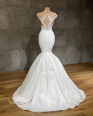 Exquisite Long Lace V-neck Sleeveless Mermaid Corset Wedding Dresses outfit, Wedding Dress Classic Elegant