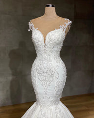 Exquisite Long Lace V-neck Sleeveless Mermaid Corset Wedding Dresses outfit, Wedding Dresses Classic Elegant