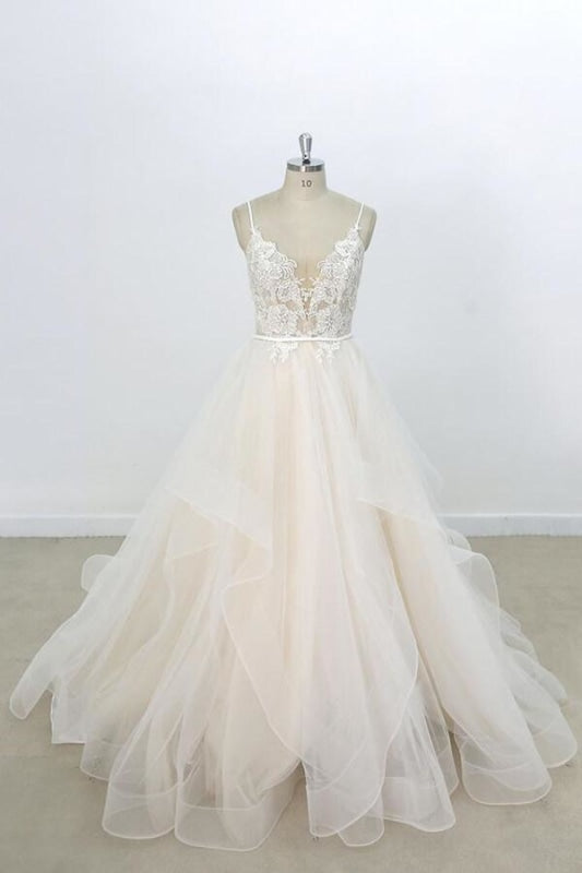 Eye-catching Appliques Tulle A-line Corset Wedding Dress outfit, Wedding Dresses Long