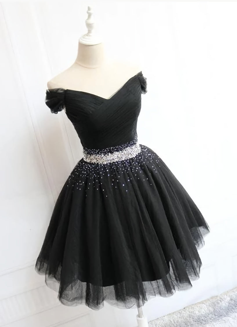 Fashionable Black Short Beaded Party Dress, Black Corset Prom Dress outfits, Formal Dress With Embroidered Flowers