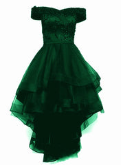 Fashionable Dark Green High Low Tulle with Lace Corset Homecoming Dress, Green Party Dresses outfit, Party Dress Code Idea