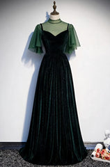 Fashionable Dark Green Velvet Long Party Gown, Green Corset Bridesmaid Dress outfit, Formal Dress Lace