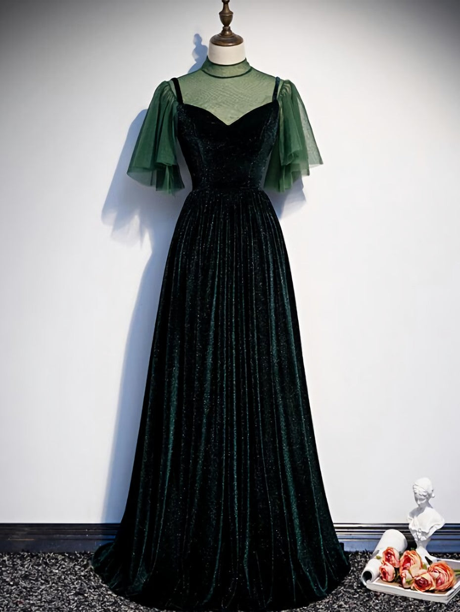 Fashionable Dark Green Velvet Long Party Gown, Green Corset Bridesmaid Dress outfit, Formal Dresses Classy Elegant