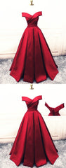 Fashionable Dark Red Satin Simple Off Shoulder Corset Prom Dress, Red Party Dress Evening Dress outfit, Party Dresses 2031