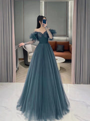 Cute Tulle Long Corset Prom Dress A Line Evening Dress outfit, 