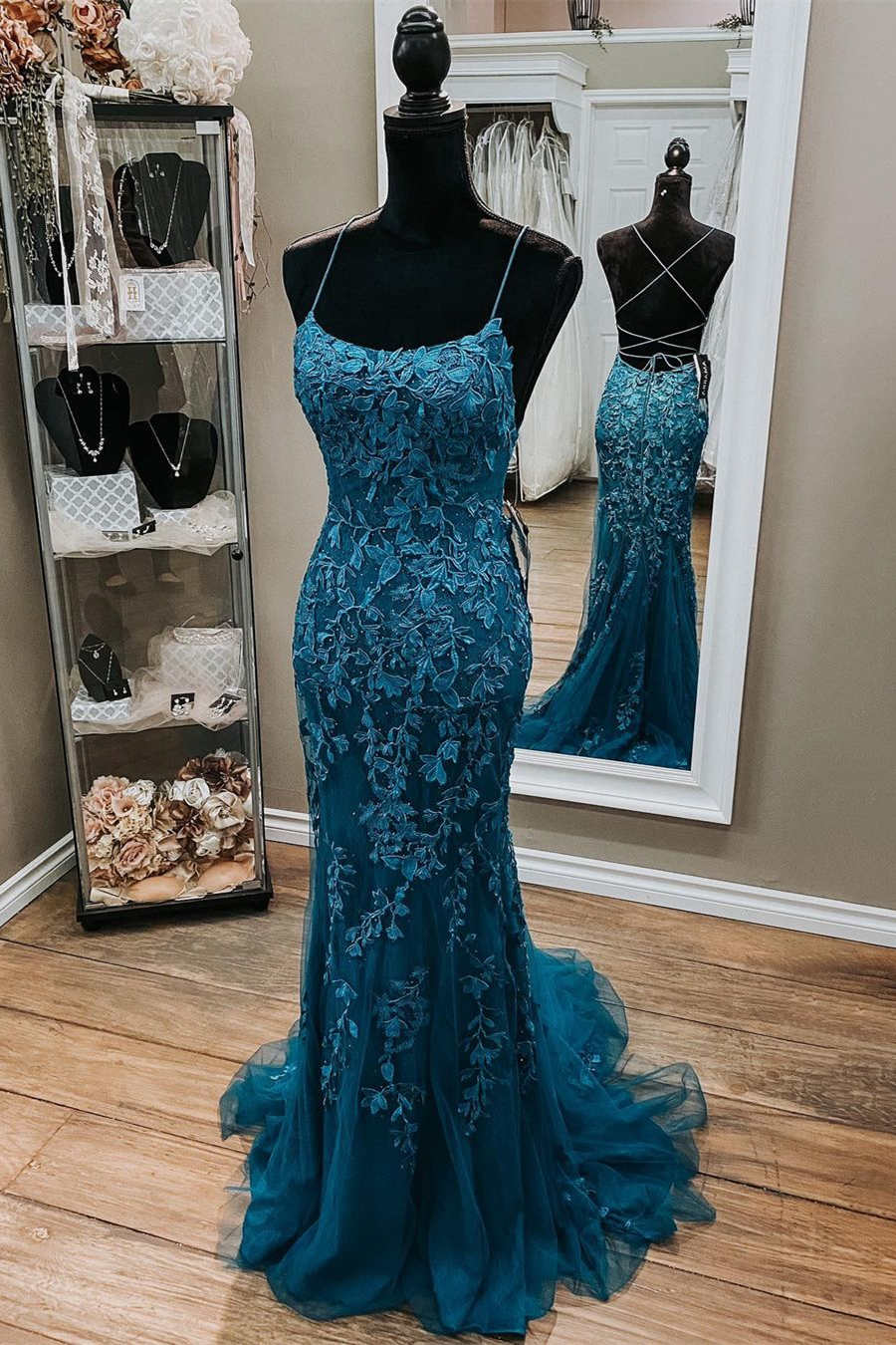 Stunning Blue Lace Appliqus Long Corset Prom Dress outfits, Party Dress Hair Style