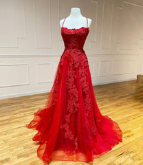 Red Long Corset Prom Dresses Chic & Modern Lace Applique Straps Corset Formal Dress outfit, Red Long Prom Dresses Chic & Modern Lace Applique Straps Formal Dress