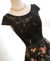 Black Lace Floral Patterns Long Corset Prom Dress, Black Evening Dress outfit, Homecoming Dresses Simple