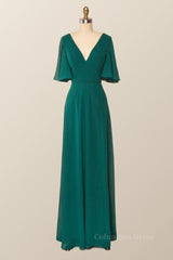 Flare Sleeves Green Chiffon Long Corset Bridesmaid Dress outfit, Bridesmaid Dress Custom
