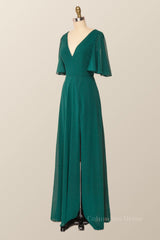 Flare Sleeves Green Chiffon Long Corset Bridesmaid Dress outfit, Bridesmaid Dresses Beach