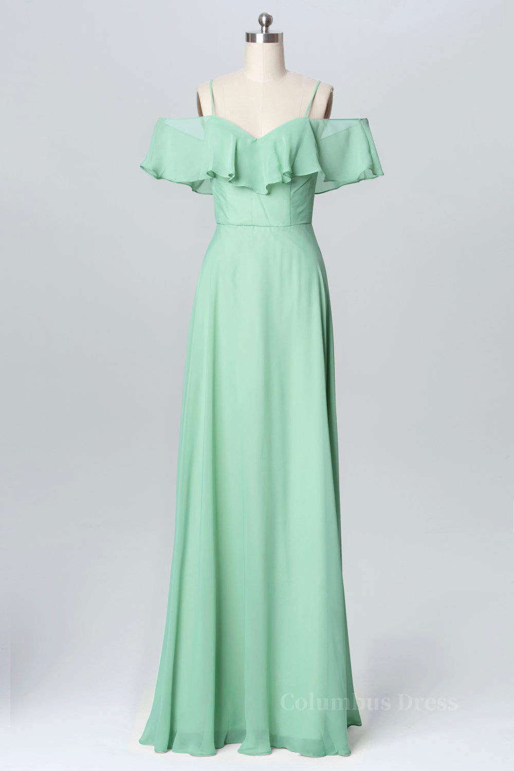 Flounce Green Chiffon Straps Long Corset Bridesmaid Dress outfit, Bridesmaid Dresses Tulle