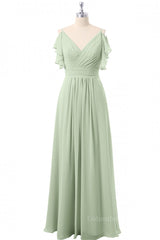Flutter Sleeves Sage Green Pleated Long Corset Bridesmaid Dress outfit, Bridesmaid Dresses Convertible