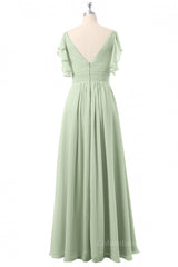 Flutter Sleeves Sage Green Pleated Long Corset Bridesmaid Dress outfit, Bridesmaid Dress Convertible