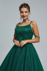 Dark Green Lace Up Beading Long Corset Prom Dresses outfit, Formal Dress Prom