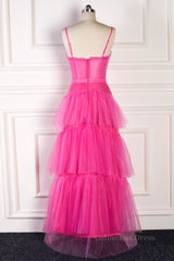 Fuchsia A-line Spaghetti Straps boning Sheer Long Corset Prom Dress outfits, Party Dress Shopping