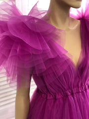 Fuchsia A-line V Neck Tulle Corset Prom Dress outfits, Party Dress Quotesparty Dresses Wedding