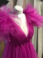 Fuchsia A-line V Neck Tulle Corset Prom Dress outfits, Party Dress Patterns