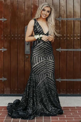 Fuchsia Deep V Neck Sequin Mermaid Corset Prom Dress outfits, Fuchsia Deep V Neck Sequin Mermaid Prom Dress