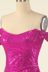 Fuchsia Sheath Off-the-Shoulder Pleated Sequins Mini Corset Homecoming Dress outfit, Formal Dress Places Near Me