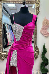 Chic Fuchsia Beaded Long Porm Dress outfits, Short Prom Dress