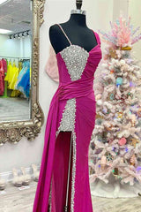 Chic Fuchsia Beaded Long Porm Dress outfits, Emerald Green Bridesmaid Dress