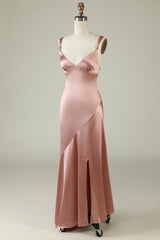Empire Rose Gold Corset Prom Dresses, Floor Length Corset Bridesmaid Dress outfit, Prom Dress Shiny