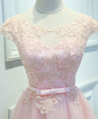 Pink Lace Tulle Short Corset Prom Dress, Pink Evening Dress outfit, Ballgown