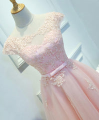 Pink Lace Tulle Short Corset Prom Dress, Pink Evening Dress outfit, Long Dress Design