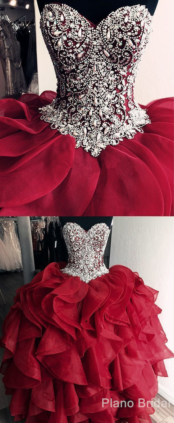 Burgundy Quinceanera Dress, Corset Ball Gowns Crystal Beaded Bodice Corset outfit, Bridesmaid Dresses 3 26 Length