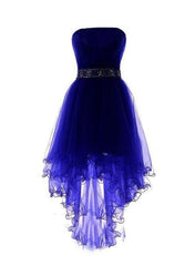 Royal Blue Tulle High Low Scoop Corset Homecoming Dresses, Blue Party Dress Outfits, Bridesmaid Dress Green