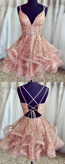 Stunning Pink Short Corset Homecoming Dresses, Shiny Sequined Corset Homecoming Dresses, Corset Ball Gown Corset Formal Dresses, For Teens Gowns, Green Prom Dress