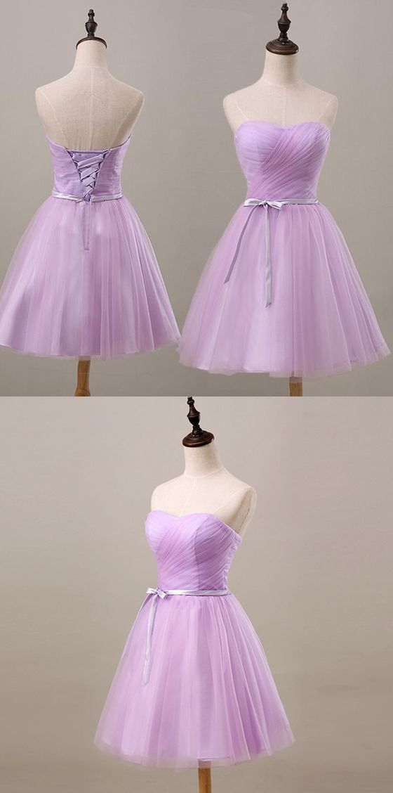 Youthful Lavender Corset Homecoming Dress, Sweetheart Short Corset Prom Party Dress, Ruched With Sash Corset Bridesmaid Dress outfit, Mini Dress