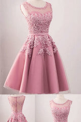 elegant Pink Tulle Short Appliques Girl Corset Homecoming Dresses outfit, Formal Dresses Size 36
