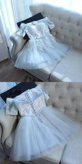 A Line Off Shoulder Tulle Corset Homecoming Dresses With Appliques Gowns, Bridesmaids Dress Affordable