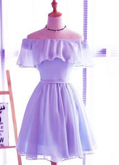Lavender Chiffon Off Shoulder Short Corset Bridesmaid Dresses, Cute Corset Homecoming Dress, Lovely Party Dresses outfit, Elegant Dress