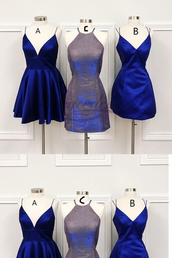 Spaghetti Strap V Neck Royal Blue Short Corset Homecoming Dresses outfit, Party Dress For Wedding