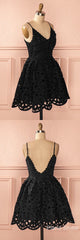 A Line Spaghetti Straps Backless Short Black Lace Corset Homecoming Dress outfit, Bridesmaid Dress Designs