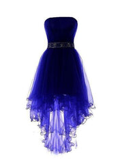 Royal Blue Tulle High Low Scoop Corset Homecoming Dresses, Blue Party Dress Outfits, Bridesmaids Dresses Green