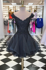 black v neck tulle beads short Corset Prom dress black Corset Homecoming dress outfit, Party Dress Near Me