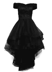 black off shoulder tulle and lace high low Corset Homecoming dress 2024 black Corset Prom dress outfits, Party Dress Sales