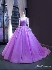 purple Corset Ball gown tulle long sleeve beading sequins luxury Corset Prom dress outfits, Party Dresses Formal