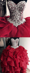 Burgundy Quinceanera Dress, Corset Ball Gowns Crystal Beaded Bodice Corset outfit, Bridesmaid Dress As Wedding Dress