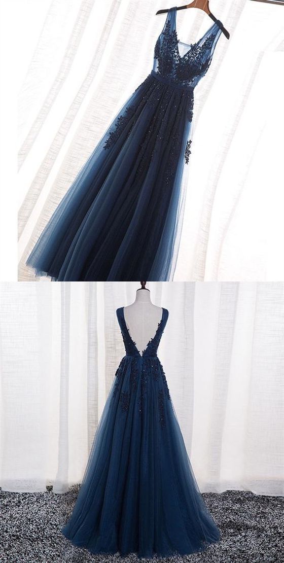 Elegant Navy Blue Corset Prom Dress, Long Backless Corset Prom Dress, Corset Prom Dress With Appliques Gowns, Prom Dresse Two Piece