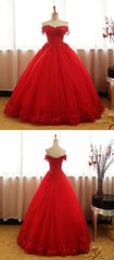 A Line Red Corset Ball Gown Tulle Off Shoulder Long Corset Prom Dresses outfit, Prom Dress Styling Hair